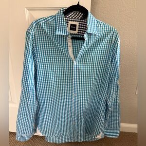 BOSS Blue Checkered Shirt - medium EUC